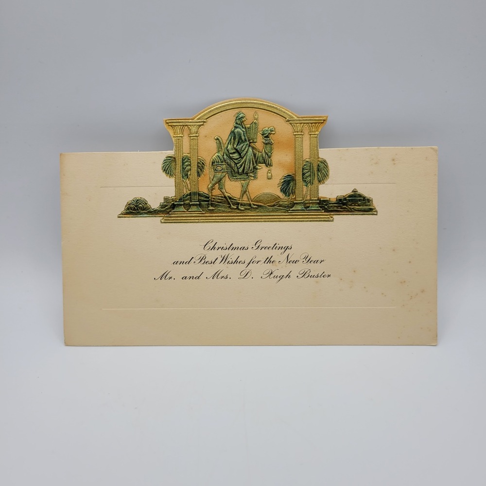 Vintage Christmas Greetings Card Wise Man‎ Camel Holiday New Year Card